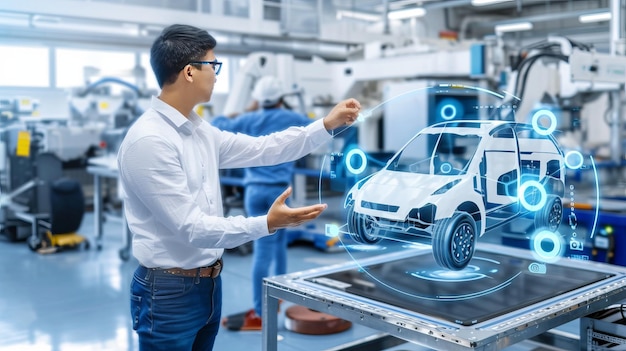 Two men using vr technology for car design in a bright office | Premium  AI-generated image